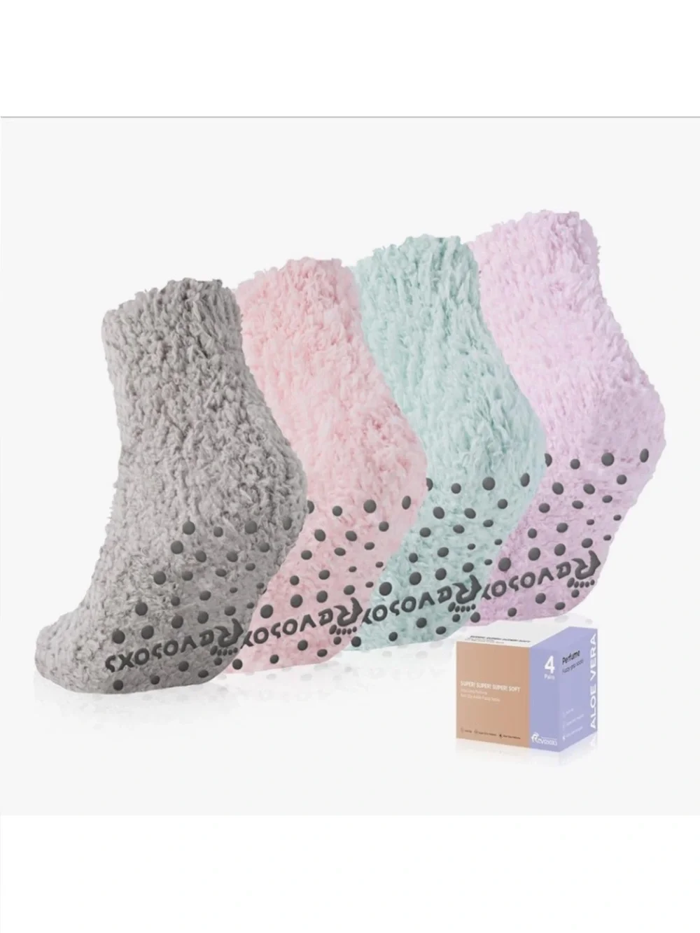 Revosoxs Super Soft Aloe Vera Perfume Non Slip Ankle Fuzzy Socks 4 Pair NWT
